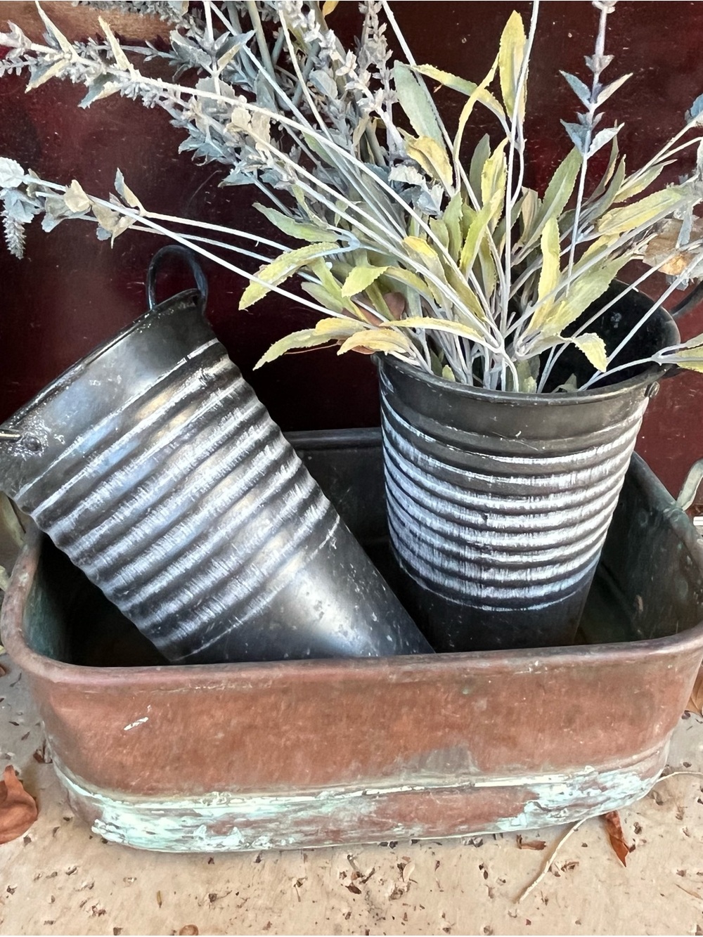 Set of 2 Black Ribbed Metal Planter Buckets